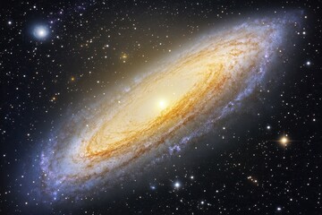 Obraz premium A vibrant, lenticular galaxy, showcasing a bright central bulge and subtle spiral arms, set against a backdrop of countless stars
