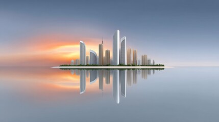 Fototapeta premium A Stunning Sunset Over a Vibrant City Skyline with Skyscrapers in Abstract Texture Fantasy Art Style