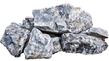 Collection of Rough Textured Natural Rocks Piled Together on a Transparent Background