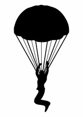 Silhouette of a Skydiver with Parachute in Flight