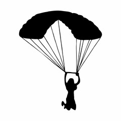 Silhouette of a Skydiver with Parachute in Flight