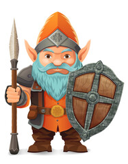 cartoon fantasy dwarf character with a bright blue beard and armor wearing an orange hat he stands firmly with a determined expression the design is a colorful vector illustration emphasizing fantasy 