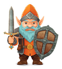 cartoon fantasy dwarf character with a bright blue beard and armor wearing an orange hat he stands firmly with a determined expression the design is a colorful vector illustration emphasizing fantasy 