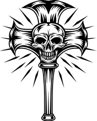 SVG skull tattoo featuring cyber mechanic elements in detailed vector style. Skull and Cross Design with Radiating Spikes for Bold Artwork