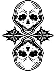 SVG skull tattoo featuring cyber mechanic elements in detailed vector style. Intricate Skull Illustration with Floral Elements in Black and White