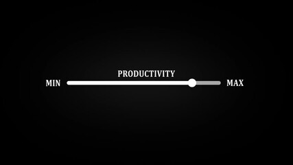 Productivity and efficiency concept. Businesswoman adjusting virtual slider from min to max, process to increase productivity and efficient. Progress bar and optimization in business operations. Value