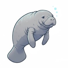 Fototapeta premium Adorable Manatee Illustration: A Gentle Giant of the Ocean Depths