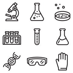 Fototapeta premium A set of outline icons related to laboratory. Linear icon collection. Editable stroke. Vector illustration. with white background