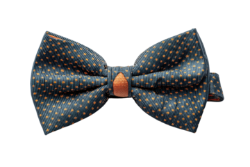 PNG Elegant blue bow tie with orange dots on black background