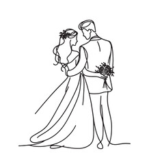 bride and groom wedding  couple  vector illustration simple one line drawing