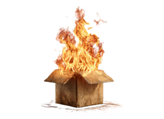 cardboard box on fire