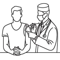 the doctor is immunizing the patient vector simple one line drawing 