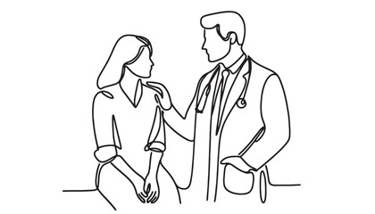 the doctor is counseling the patient vector illustration  simple one line drawing