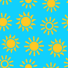 Bright yellow sun pattern on a blue background perfect for summer-themed designs and decorations