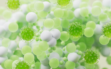 Fototapeta premium Biological virus and particles background, 3d rendering.