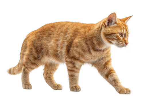PNG Orange tabby cat walking gracefully on white background