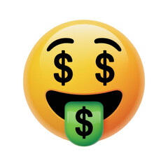 Happy Face With Currency Symbols And Green Tongue On Transparent Background