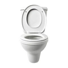 A clean white ceramic toilet with the seat lifted is centered on a white background, ready for use or cleaning in a modern home bathroom fixture.