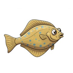 Adorable Cartoon Flatfish Illustration: A Delightful Depiction of a Spotted Marine Creature