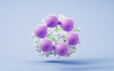 Biological organic protein structure and molecules, 3d rendering.