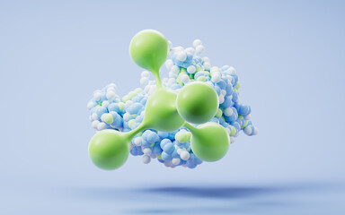 Biological organic protein structure and molecules, 3d rendering.