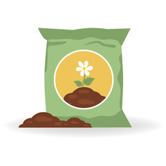 Vector Colorful Illustration of Packing of Soil for Transplanting Plants Isolated on White Background