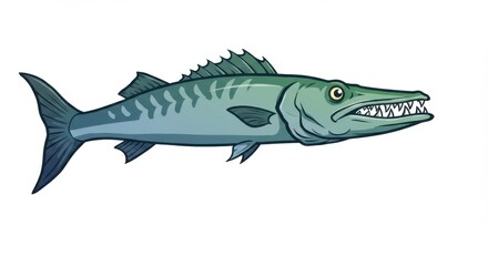 Fototapeta premium Detailed Illustration of a Barracuda Fish: A Striking Marine Predator