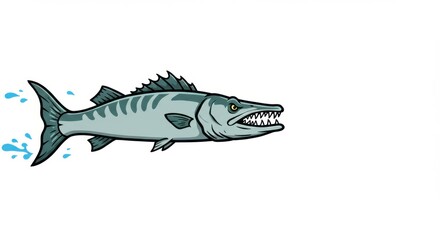 Fototapeta premium A fierce Barracuda Fish illustration, swimming swiftly through the water, its sharp teeth visible, a powerful predator of the ocean depths