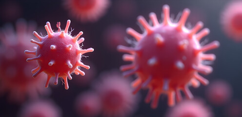 Hair-covered coccus and spiral-armed virus glowing under imagined microscope, digital scientific art.