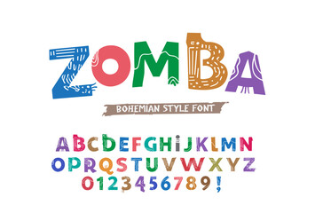vector of tribe style alphabet design with uppercase, lowercase, number and symbols