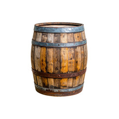 Obraz premium Old isolated wooden barrel, a vintage container of oak wood for wine or beer storage, on white