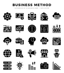 Set of simple Glyph Business Method Icons. Glyph art icons pack.