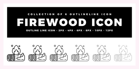 Firewood Icon Set Collection of 6 Outline Line Icons