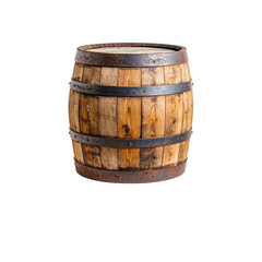 Fototapeta premium Old isolated wooden barrel, a vintage container of oak wood for wine or beer storage, on white