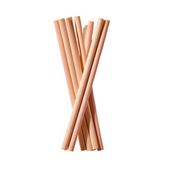 A small bundle of natural wooden sticks in light peach tones is arranged on a clean white surface, creating a simple, minimalist composition for art projects.