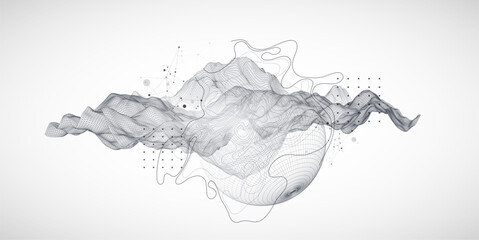The abstract wave is made in a frame style. Template for science and technology presentation. Sphere art. Vector.