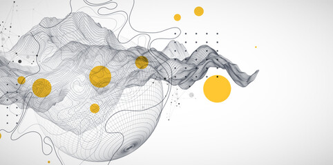 The abstract wave is made in a frame style. Template for science and technology presentation. Sphere art. Vector.