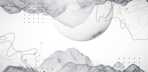 The abstract wave is made in a frame style. Template for science and technology presentation. Sphere art. Vector. © Alex