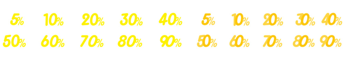 Set off discount promotion sale made of realistic 3d yallow  Number in the form of yallow. Template for products, advertizing, web banners, leaflets, certificates. Vector