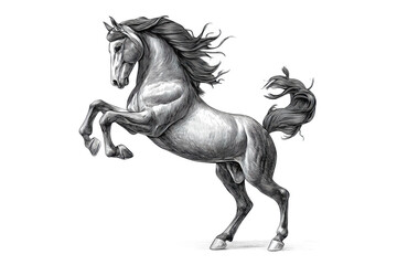 PNG Graceful rearing white horse with flowing mane in detailed sketch