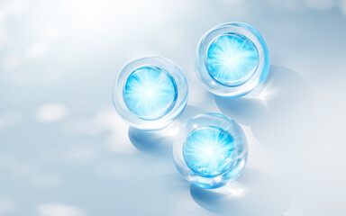 Transparent blue bubbles background, 3d rendering.
