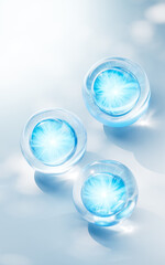 Transparent blue bubbles background, 3d rendering.