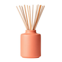 Aromatic reed diffuser with wooden sticks in a stylish peach ceramic vase, providing a subtle and continuous fragrance to create a relaxing ambiance indoors.