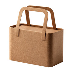 An eco-friendly brown cardboard box with a lid and handle stands ready for picnic supplies or sustainable packaging against a clean, bright white background.