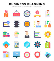 Business Planning icons Pack. Flat icons set. Business Planning collection set. Simple vector icons.