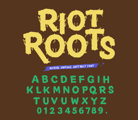 Antique wood Font for forest posters. Decorative ancient alphabet. Vintage typeface. nature style alphabet