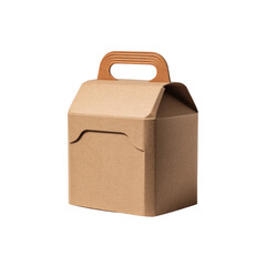 A simple brown cardboard box with a handle sits isolated against a white background, ready to hold goods for packaging, delivery, or convenient storage.