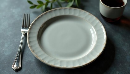 Close-up of empty plate, minimalist fasting concept , background, self-improvement