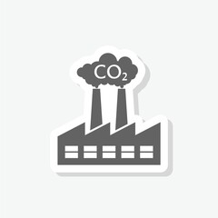 CO2 emission icon, carbon from factory icon sticker isolated on gray background