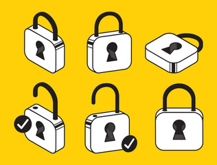 set of lock icon and symbol, protect from scammer, safe and security concept